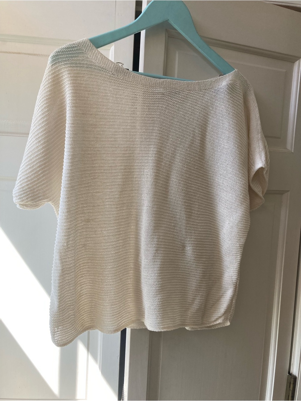 Ines de la Fressange Lightweight Cream Knit Short-Sleeve Sweater